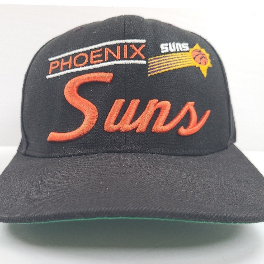 Mitchell & Ness Phoenix Suns Snapback Hat Black Orange Script Logo Mens Cap NBA